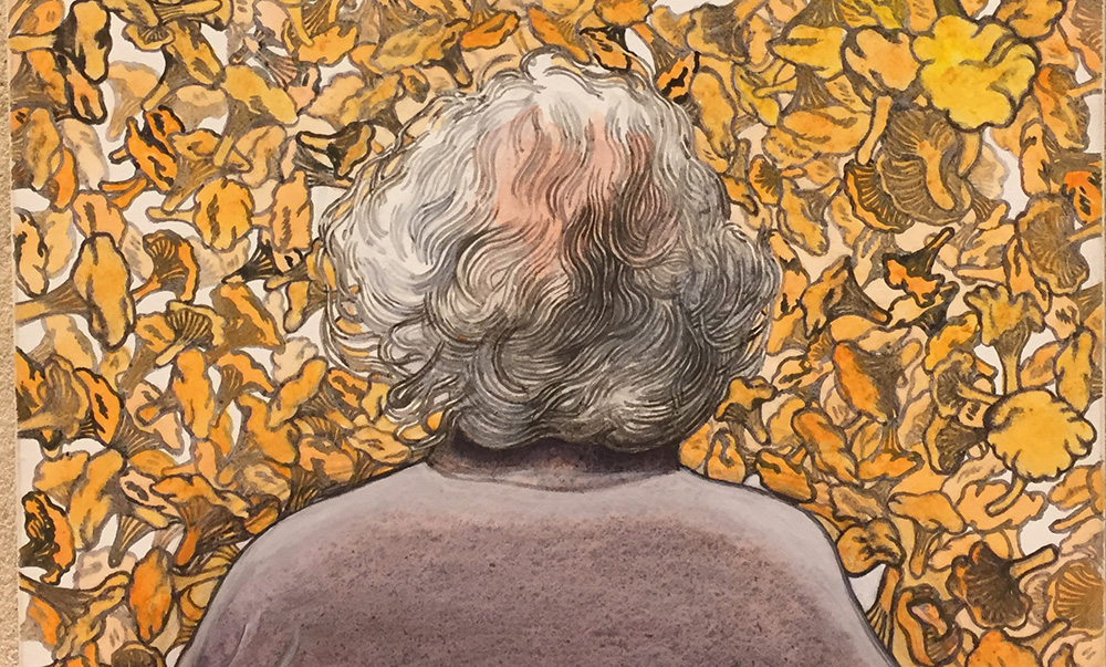 Tableau d'Henri Cueco : « Autoportrait aux girolles », 2002